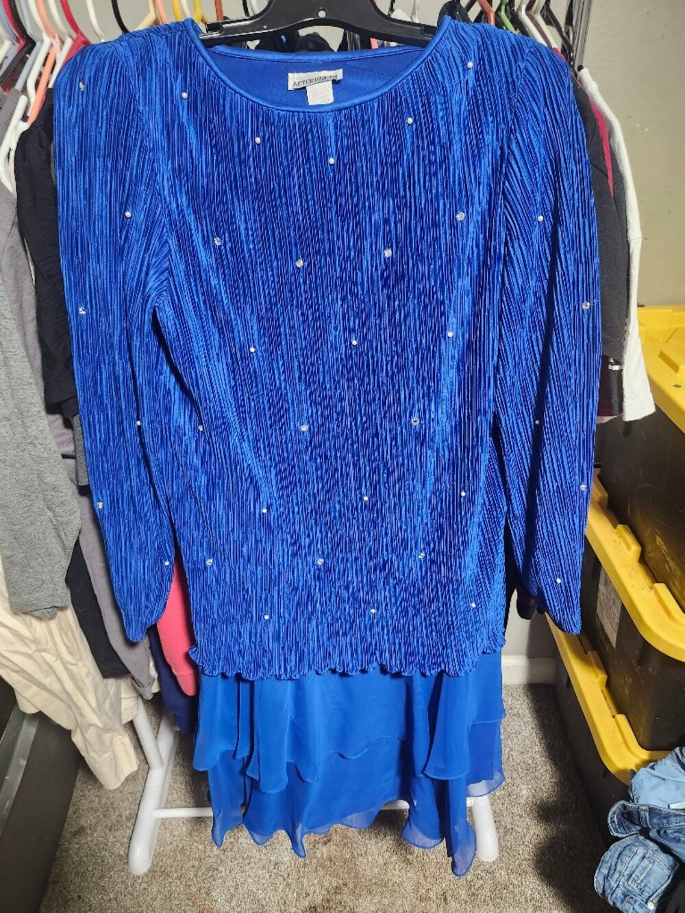 After Dark Size Large Maxi Royal Blue Formal Dress With Pearl Accents Vintage US